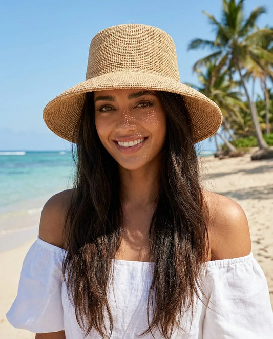 Wide Brim Raffia Straw Women Bucket Hat
