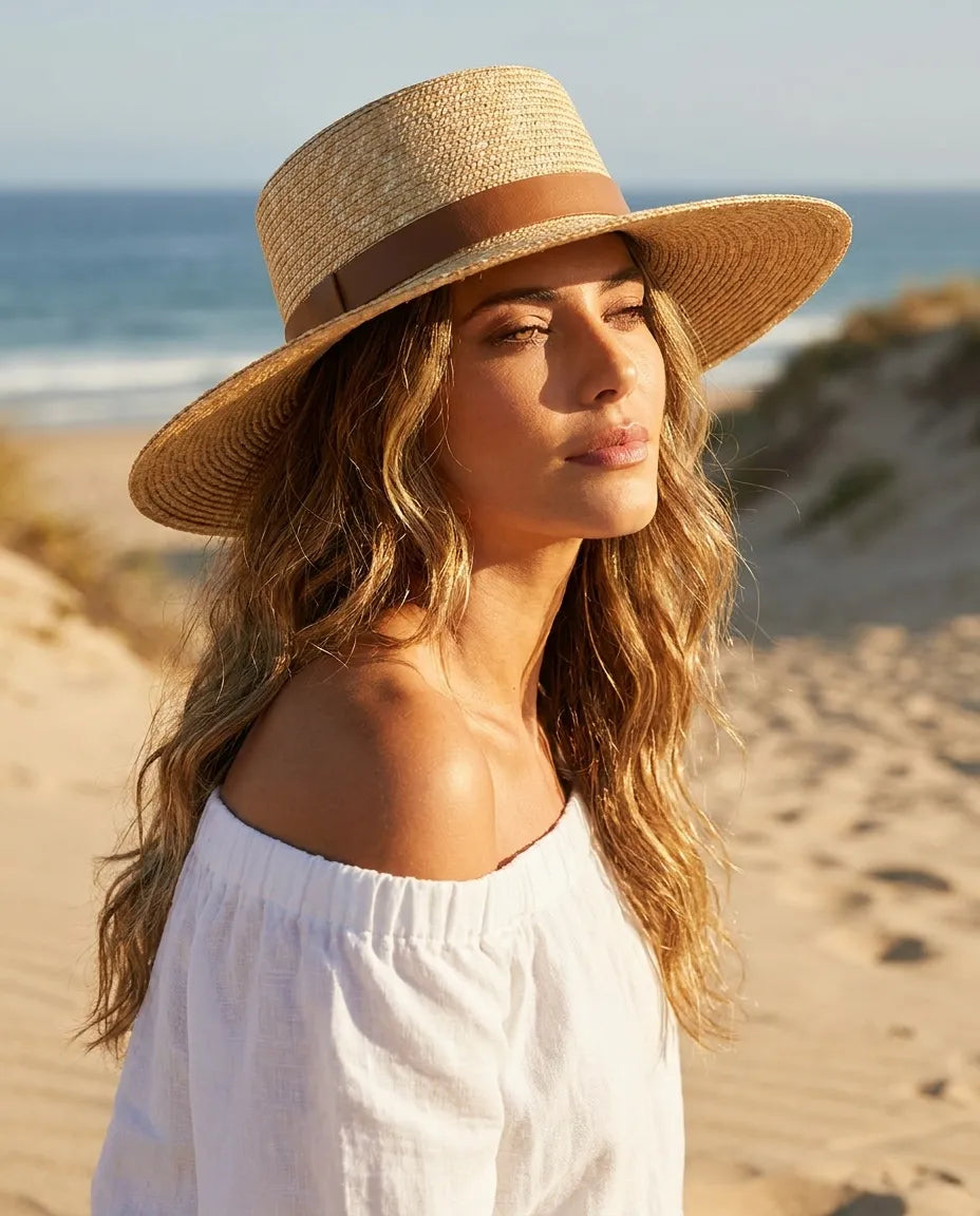 Gentry Natural Raffia Boater Straw Hat