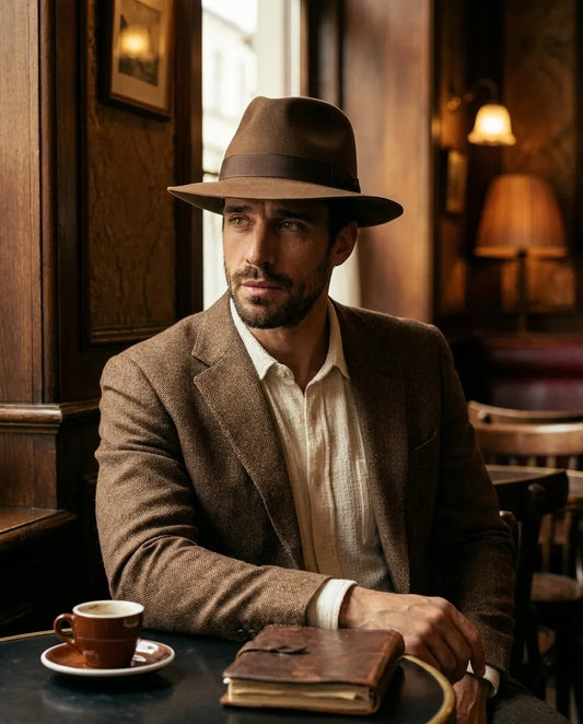 Khaki Wool Cowboy Fedora Hat for Men