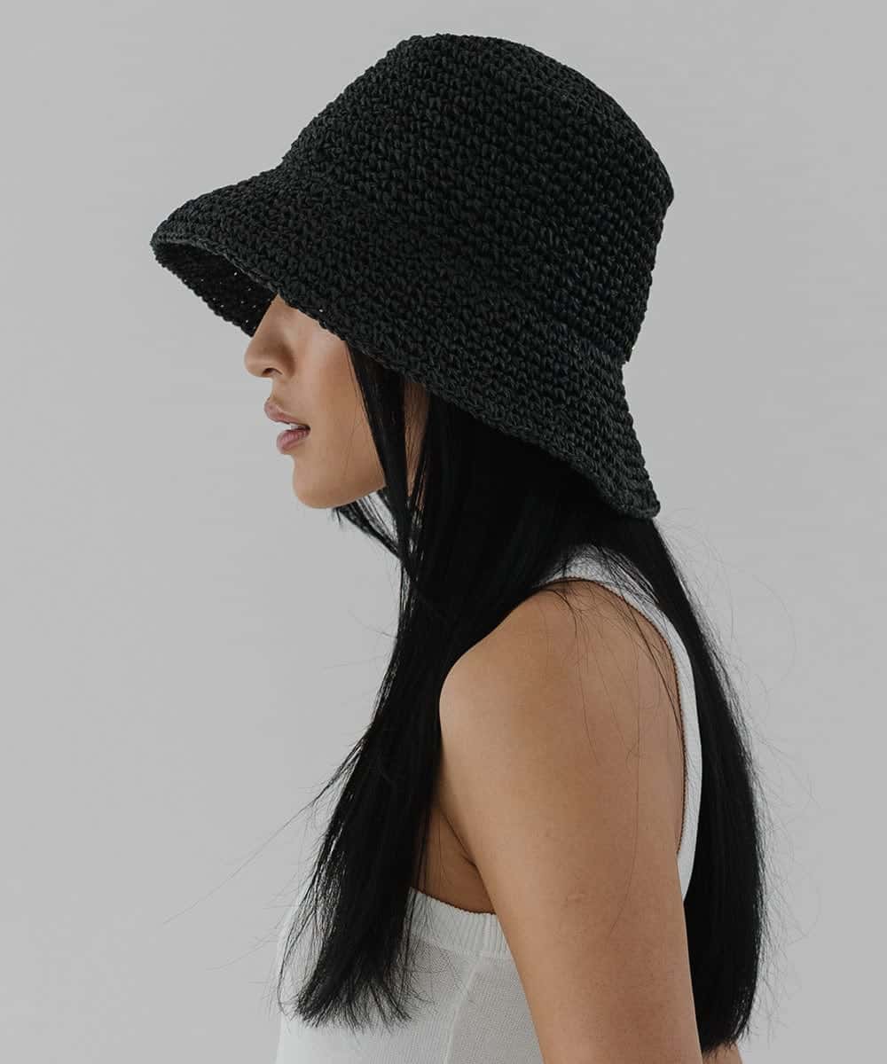 Bloom Black Straw Bucket Hat