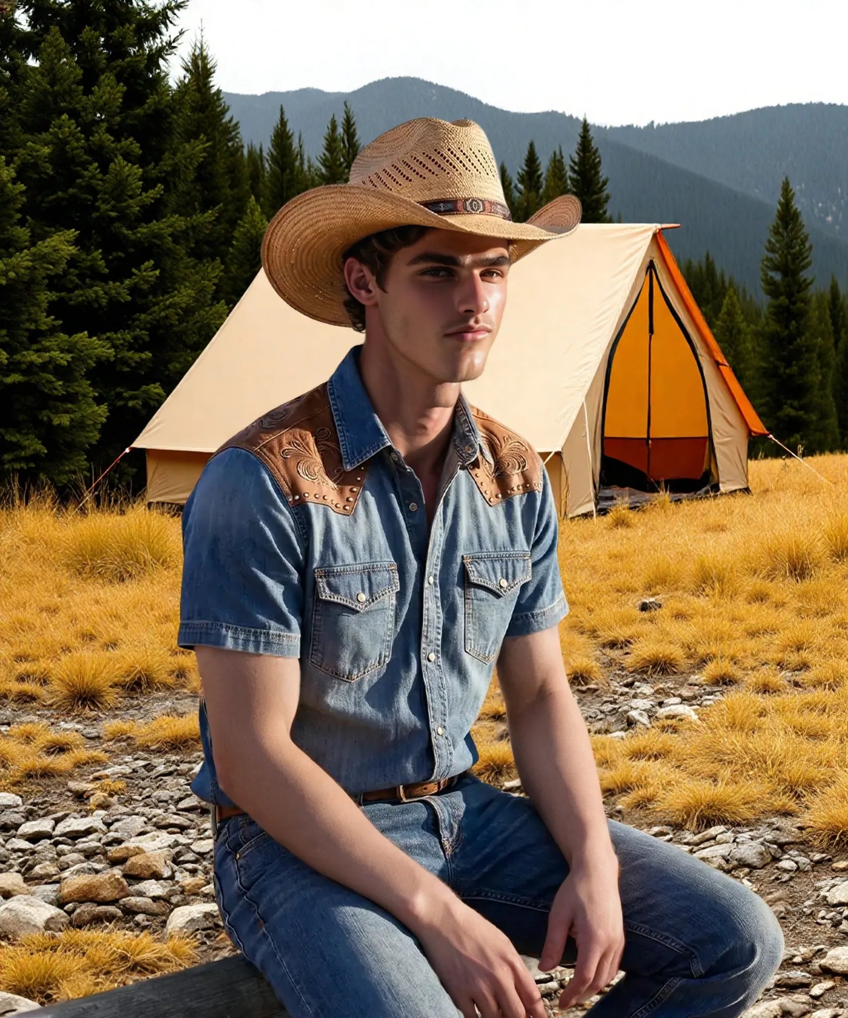 Horizon Brown Palm Leaf Straw Cowboy Hat