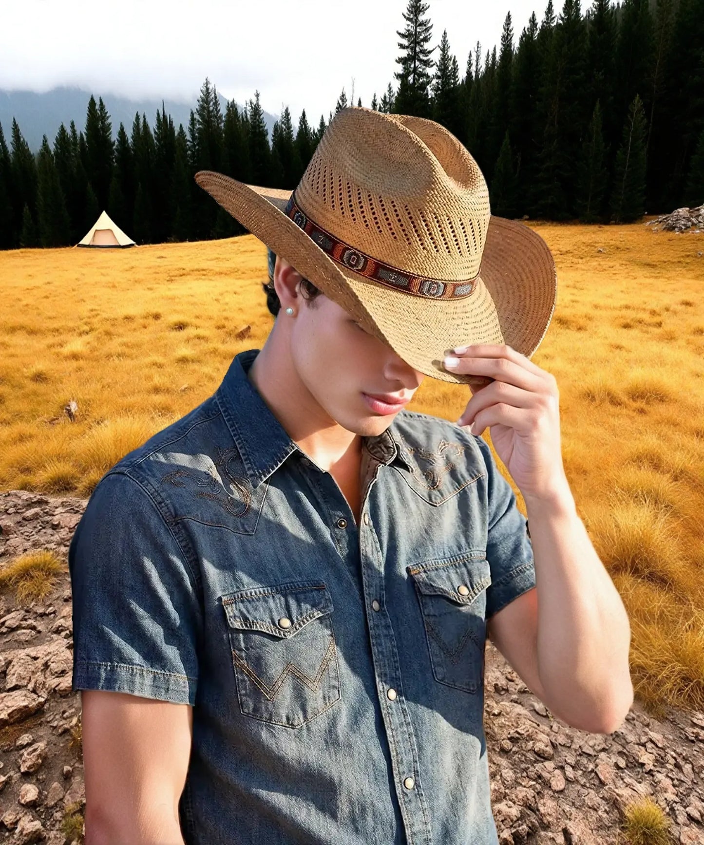 Horizon Brown Palm Leaf Straw Cowboy Hat