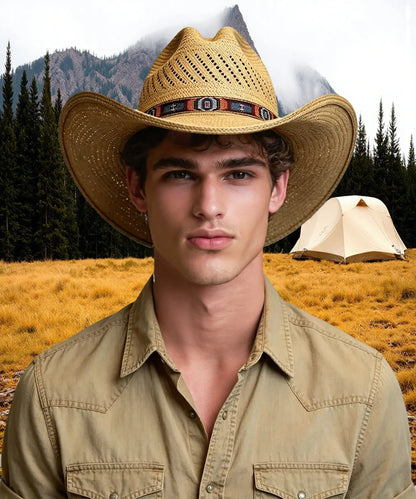 Horizon Brown Palm Leaf Straw Cowboy Hat