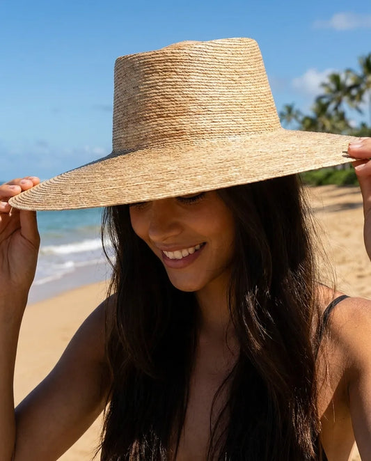Natural Wide Brim Palm Leaf Boater Hat