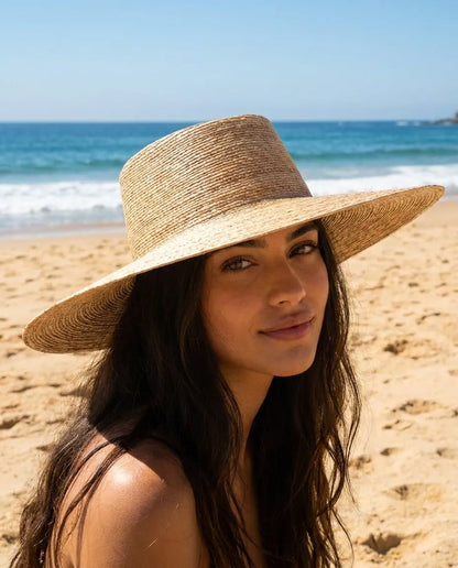 Natural Wide Brim Palm Leaf Boater Hat