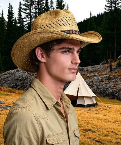 Horizon Brown Palm Leaf Straw Cowboy Hat