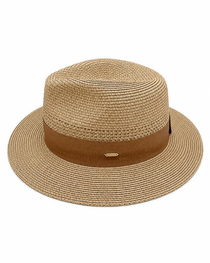 Brown Handwoven Sun Panama Straw Hat for Beach & Summer