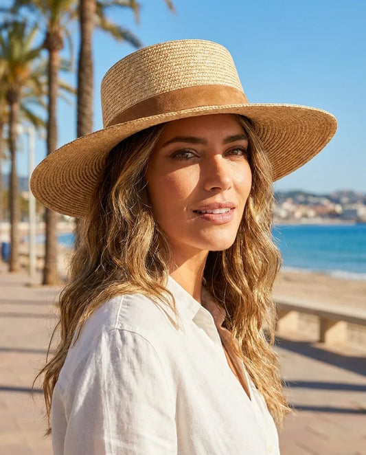Gentry Natural Raffia Boater Straw Hat