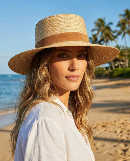 Gentry Natural Raffia Boater Straw Hat