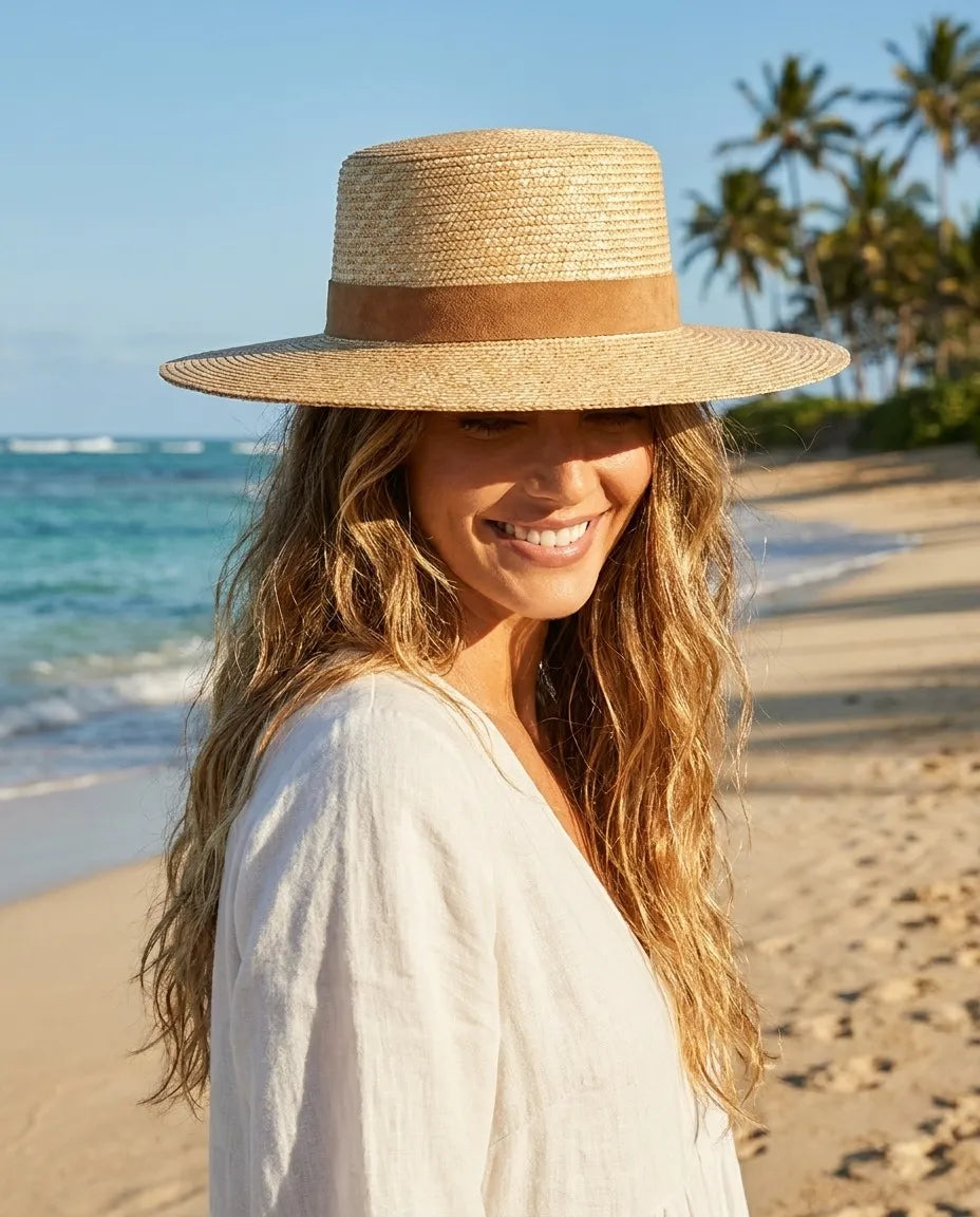 Gentry Natural Raffia Boater Straw Hat