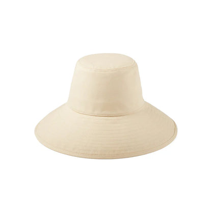 Beige Cotton Canvas Wide Brim Bucket Hat