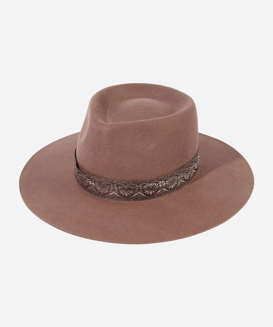 Intrigue Wide Brown Wool Felt Cowgirl Fedora Hat