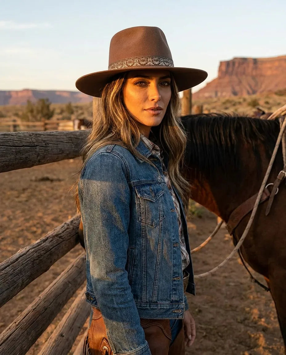 Intrigue Wide Brown Wool Felt Cowgirl Fedora Hat