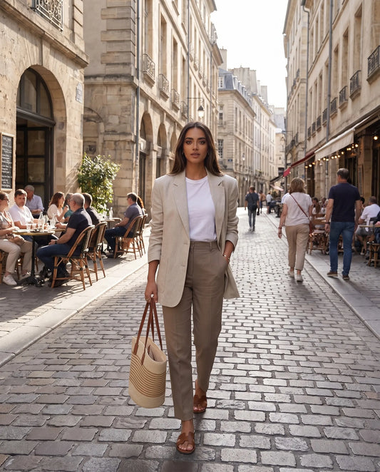 Beige and Khaki Striped Woven Tote Bag for Women
