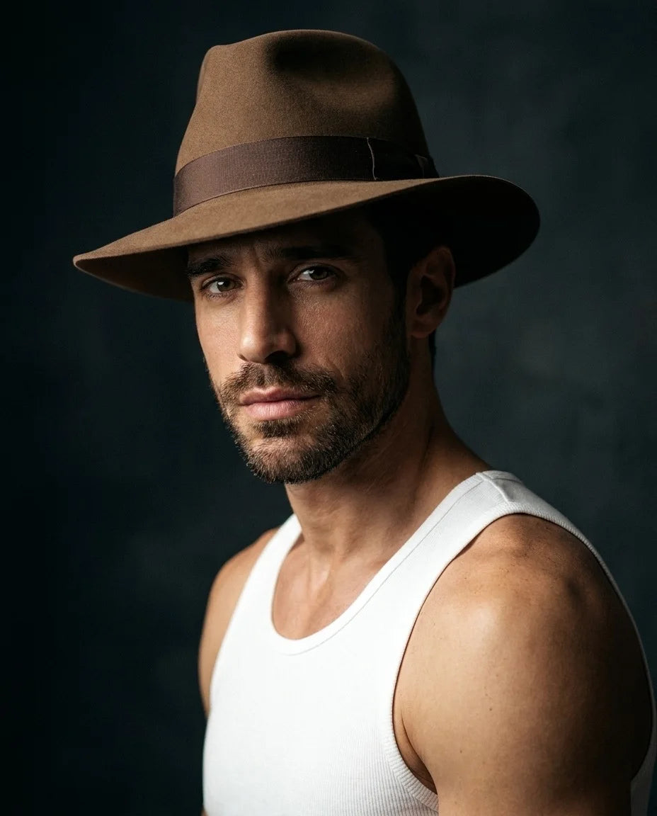 Khaki Wool Cowboy Fedora Hat for Men
