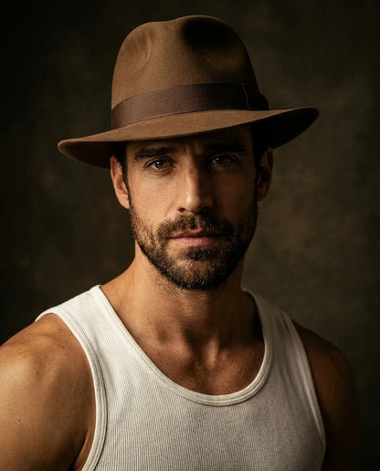 Khaki Wool Cowboy Fedora Hat for Men