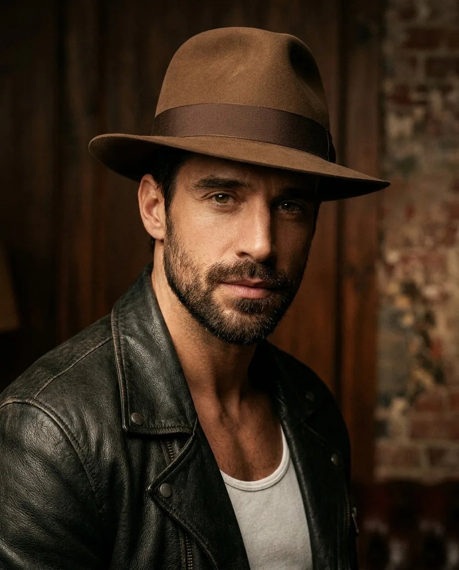Khaki Wool Cowboy Fedora Hat for Men