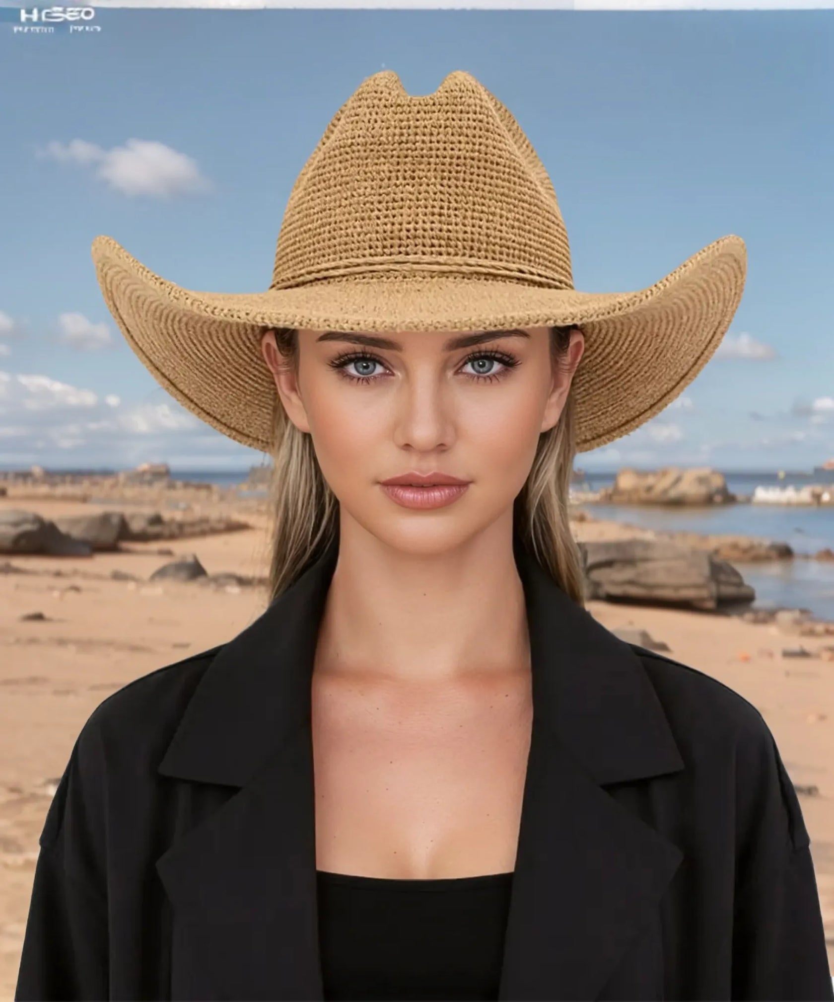 Natural Ames Packable Raffia Cowboy Hat