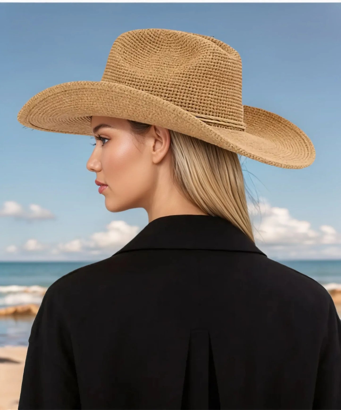 Natural Ames Packable Raffia Cowboy Hat