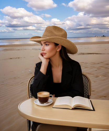 Natural Ames Packable Raffia Cowboy Hat