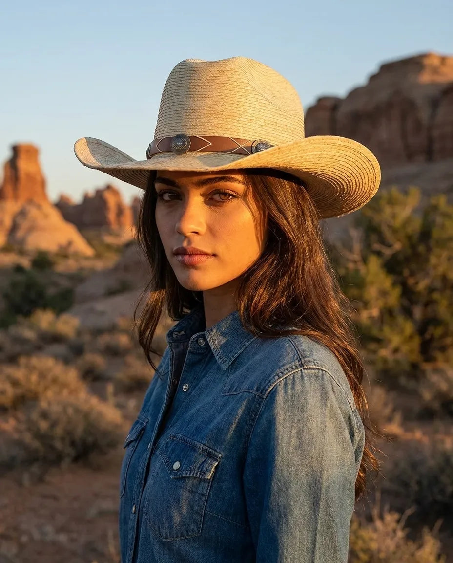 Natural Curved brim Straw Cowboy Hat