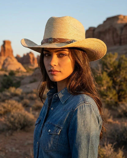 Natural Curved brim Straw Cowboy Hat