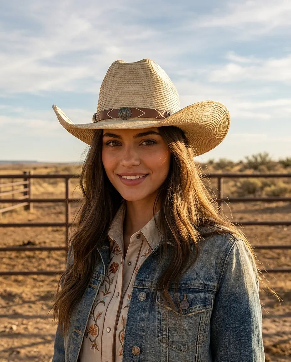 Natural Curved brim Straw Cowboy Hat