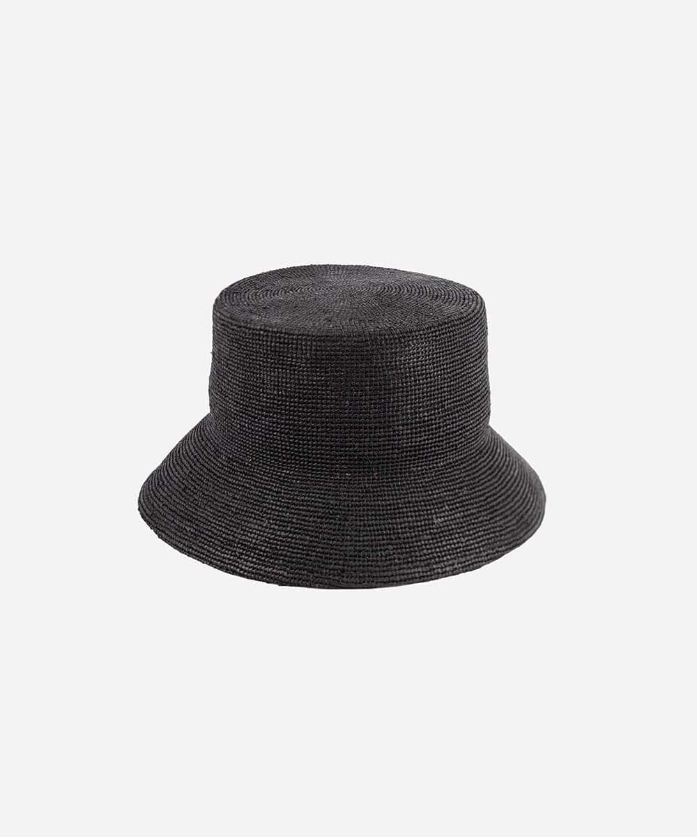 Solstice Packable Black Straw Bucket Hat