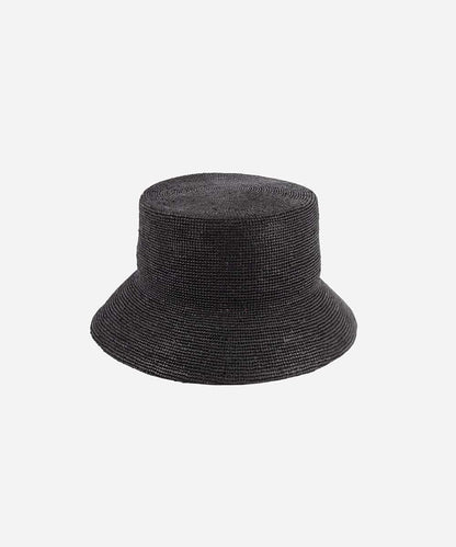 Solstice Packable Black Straw Bucket Hat
