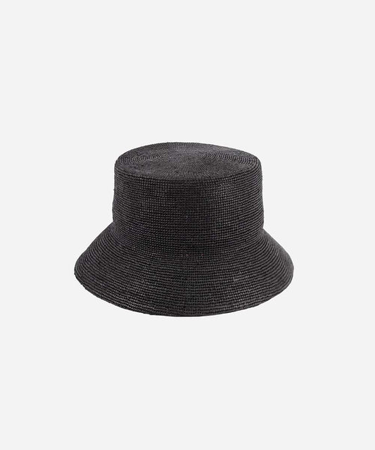 Solstice Packable Black Straw Bucket Hat