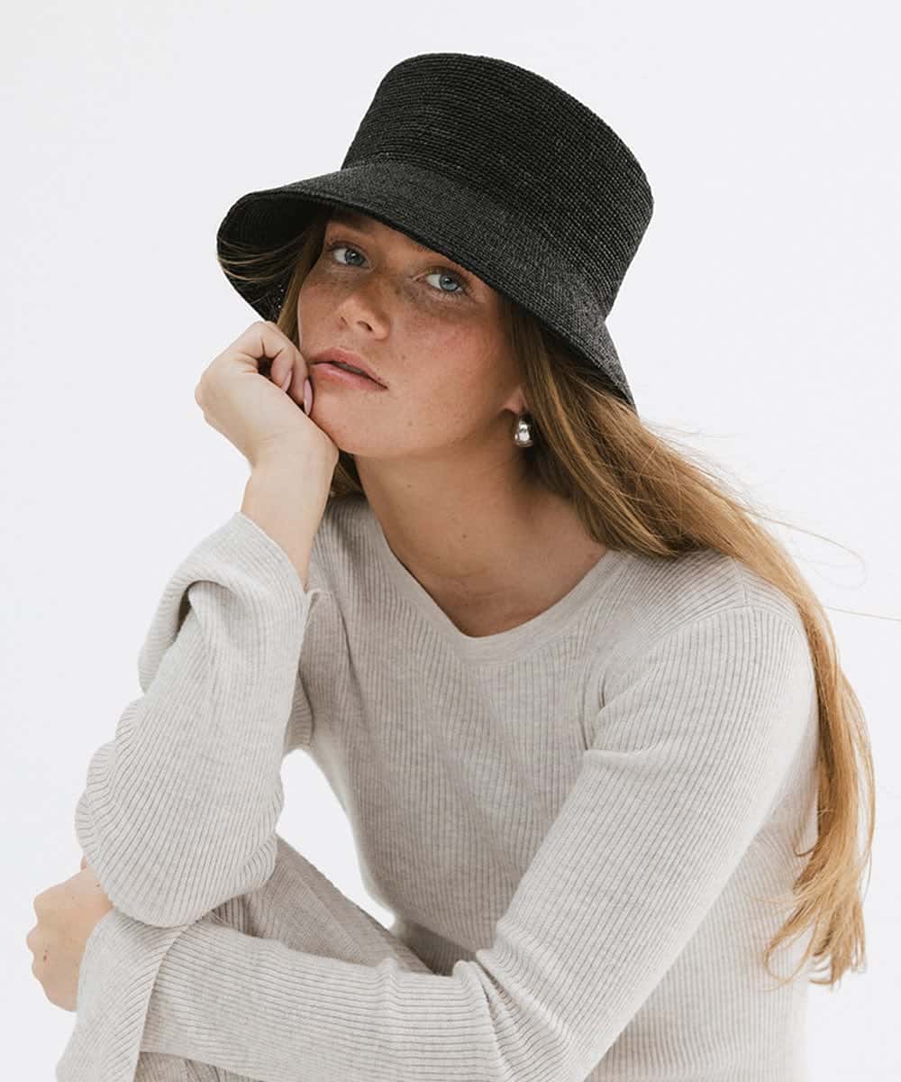 Solstice Packable Black Straw Bucket Hat