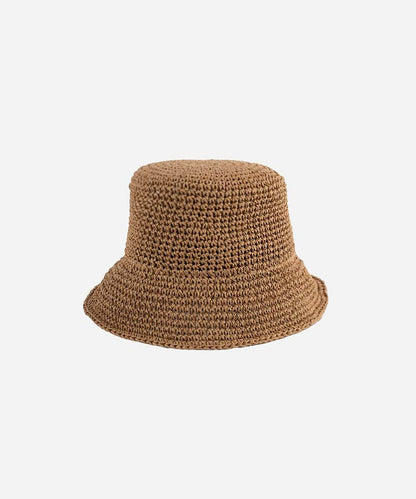 Brown Bloom Packable Straw Bucket Hat