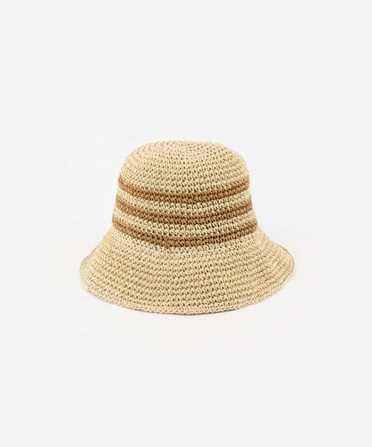Beige Bloom Straw Sun Bucket Hat