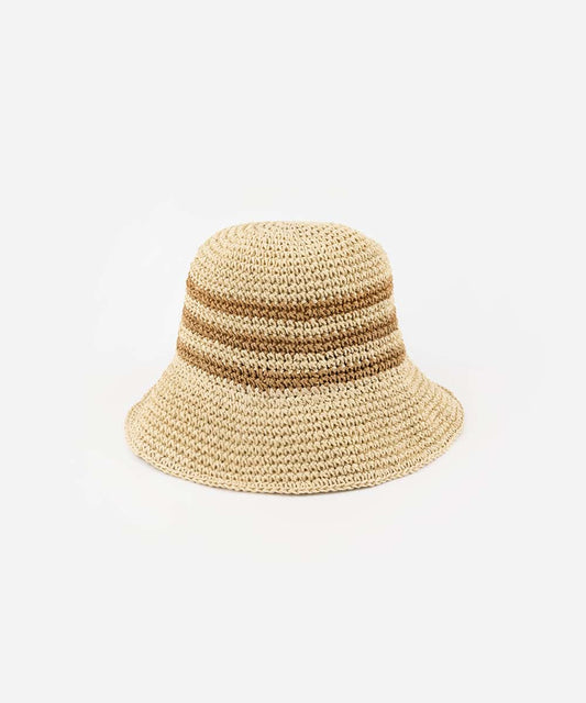 Beige Bloom Straw Sun Bucket Hat