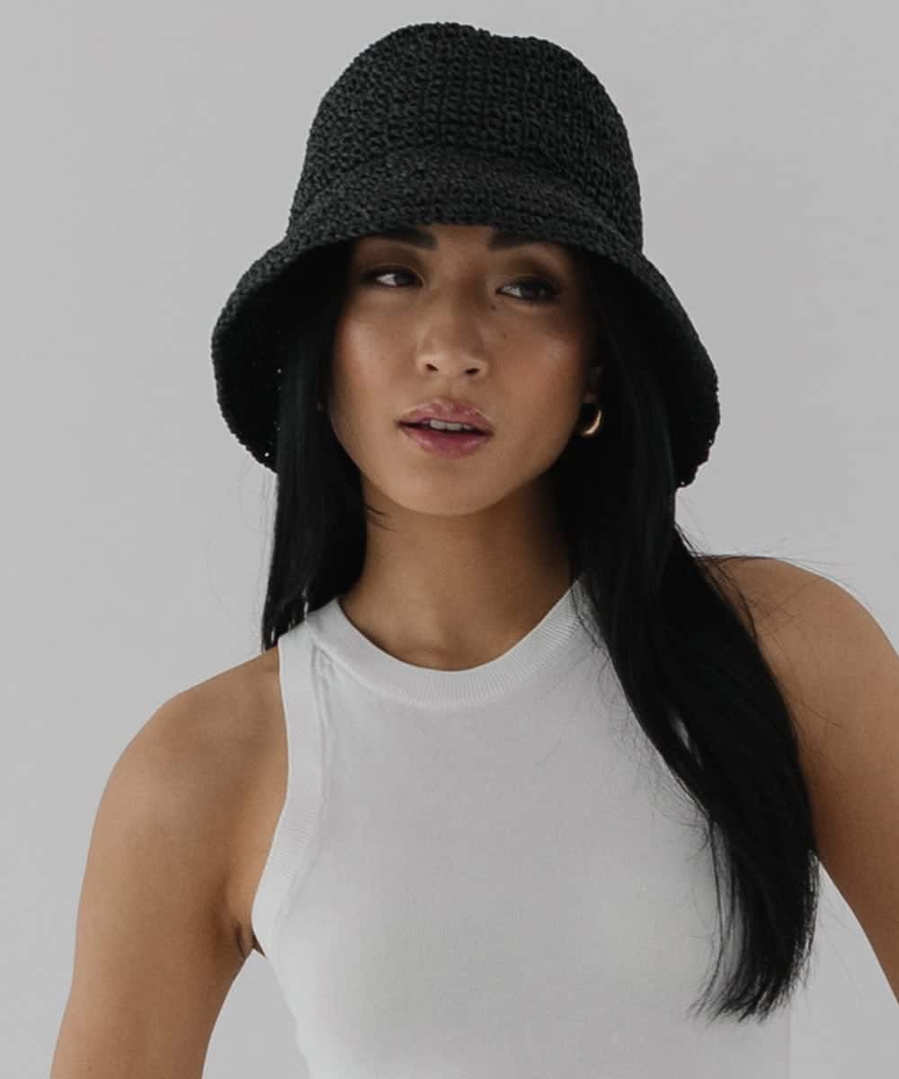 Bloom Black Straw Bucket Hat