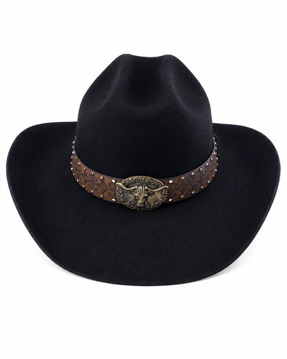 Black Tibetan Style Wool Western Felt Hat