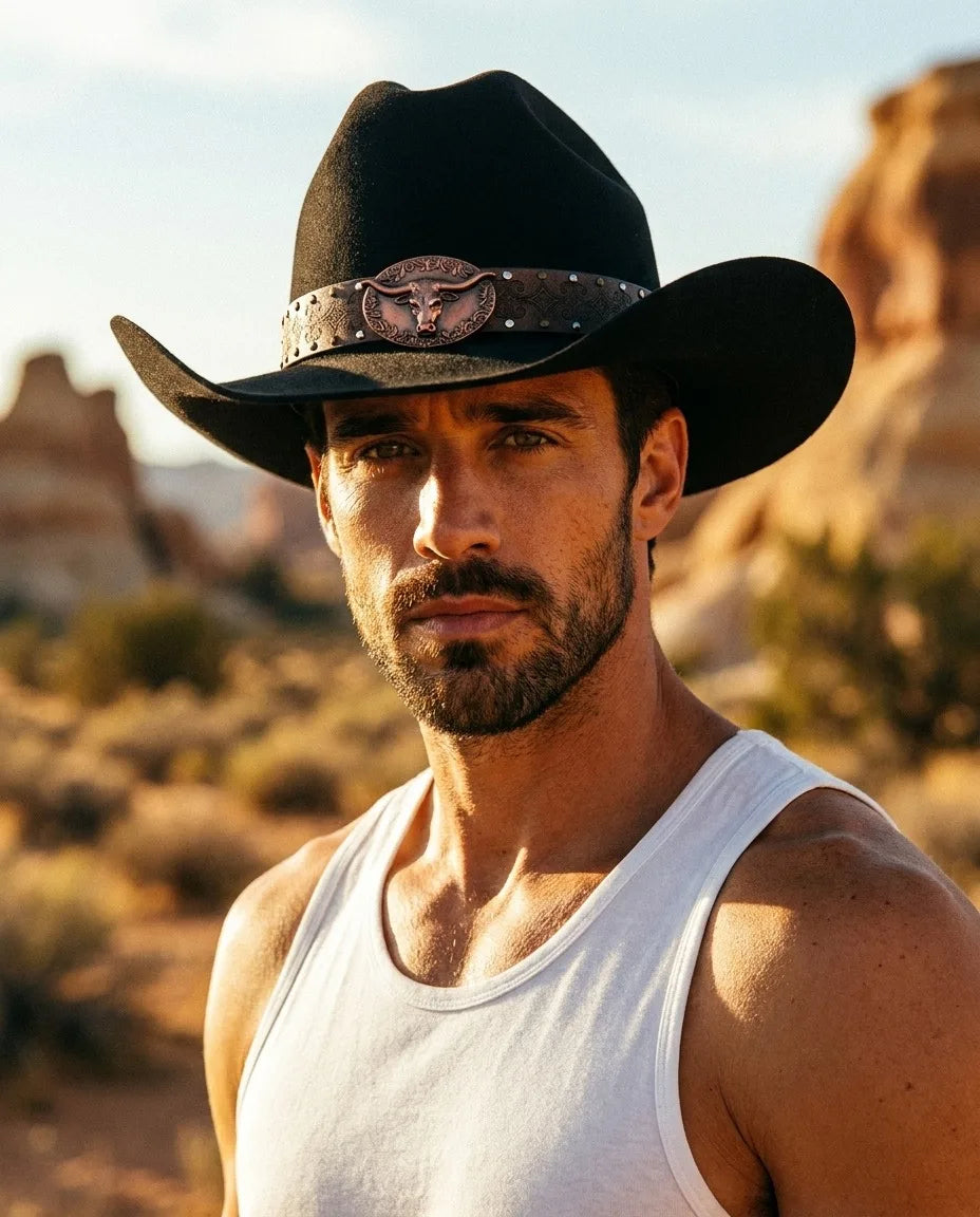 Black Tibetan Style Wool Western Felt Hat