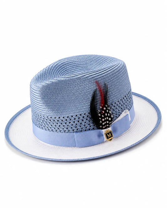 Women’s Light Blue Straw Fedora Hat