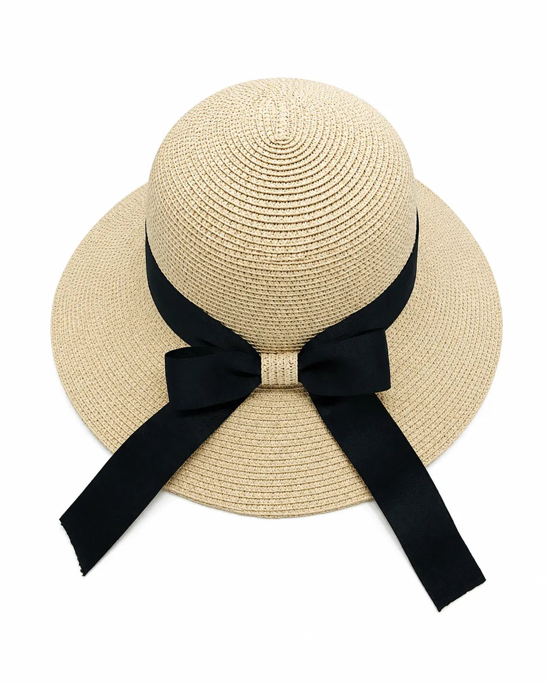 Wide Brim Straw Bucket Sun Hat with Oversized Bow
